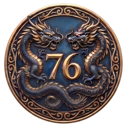 76Dragons LLC crest: two gold dragons encircling the number 76